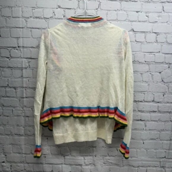 Boden linen two piece Cream Cardigan & top with Multicolor Trim size M - Picture 2 of 9